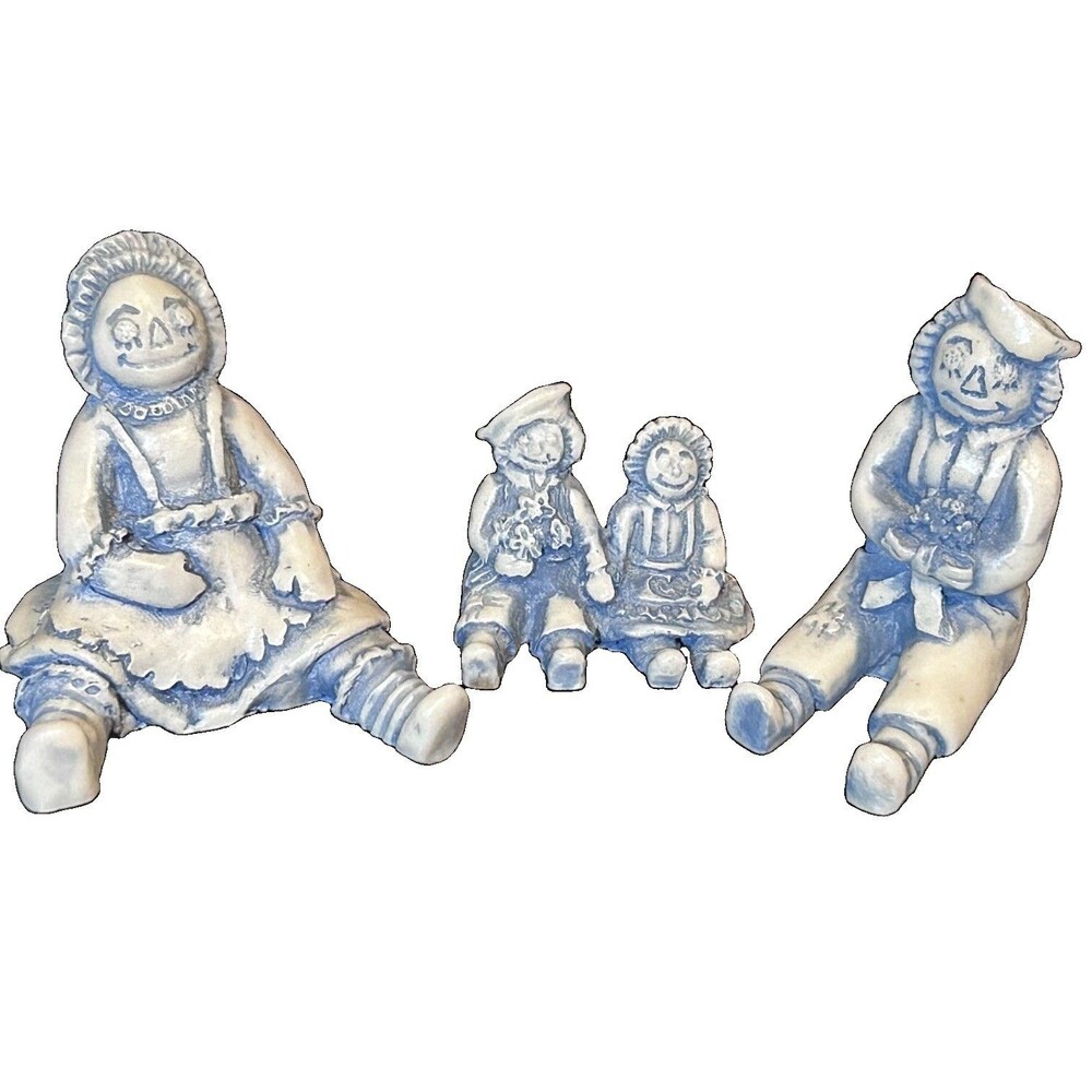 VTG Georgia Blue Marble Raggedy Ann Andy Collectible Figurines Set of 3 Folk Art